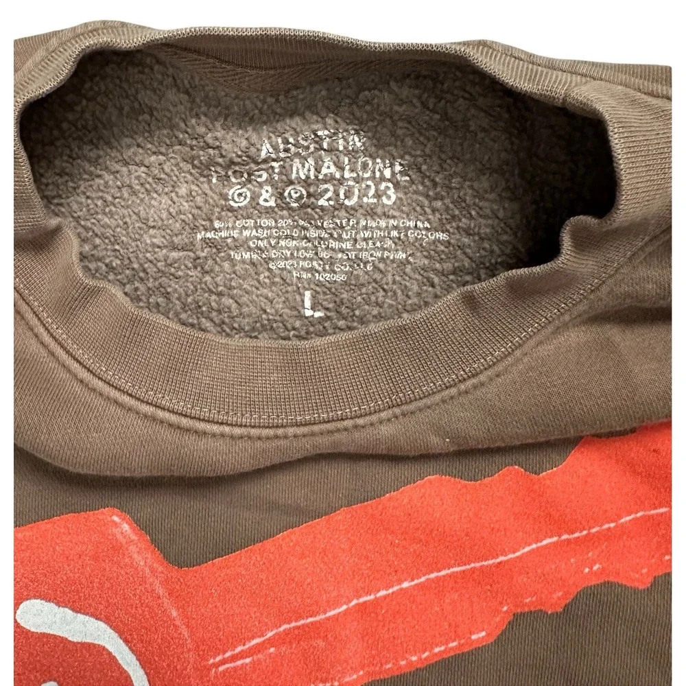 Post Malone‎ Brown 2023 Tour Austin Keys Graphic Crewneck Sweatshirt Size L READ